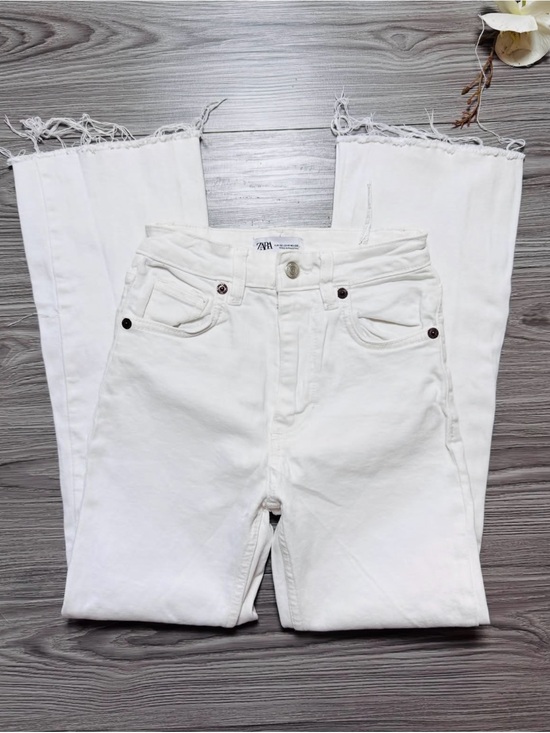 Zara Denim - Zara White Frayed-Hem Wide-Leg Jeans
